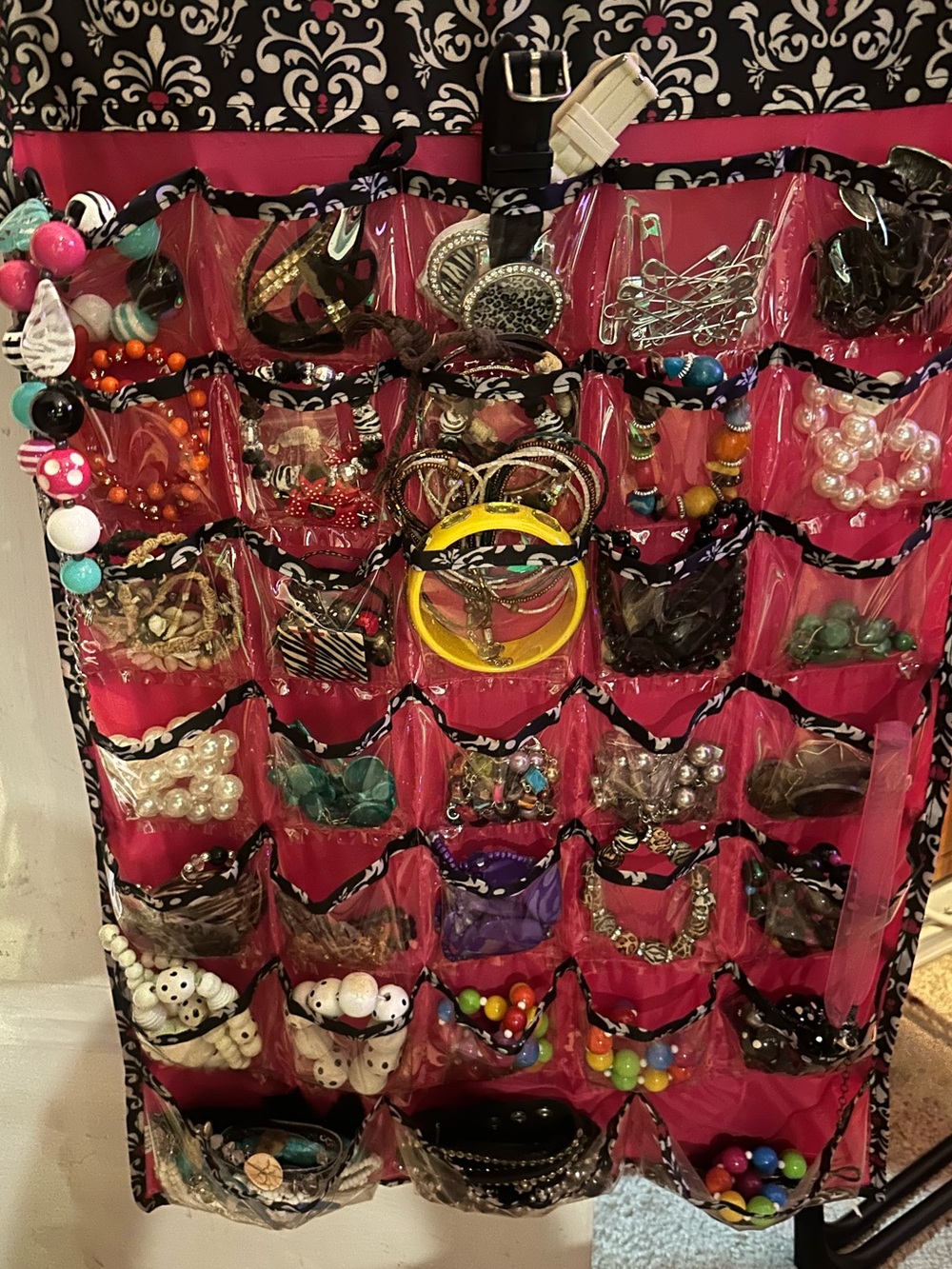Hanging Jewelry Organizer w/ pockets. All jewelry is included front AND back